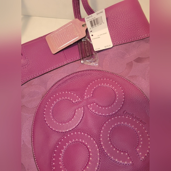 NWT Coach Julia Canvas w/Pebbled Leather Trim OpArt Perry Tote - PURPLE - Picture 6 of 7